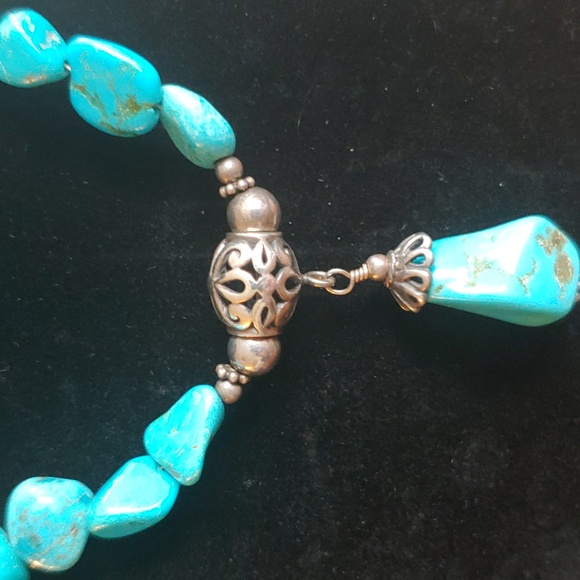 Vintage genuine turquoise and 925 sterling necklace - Picture 3 of 3